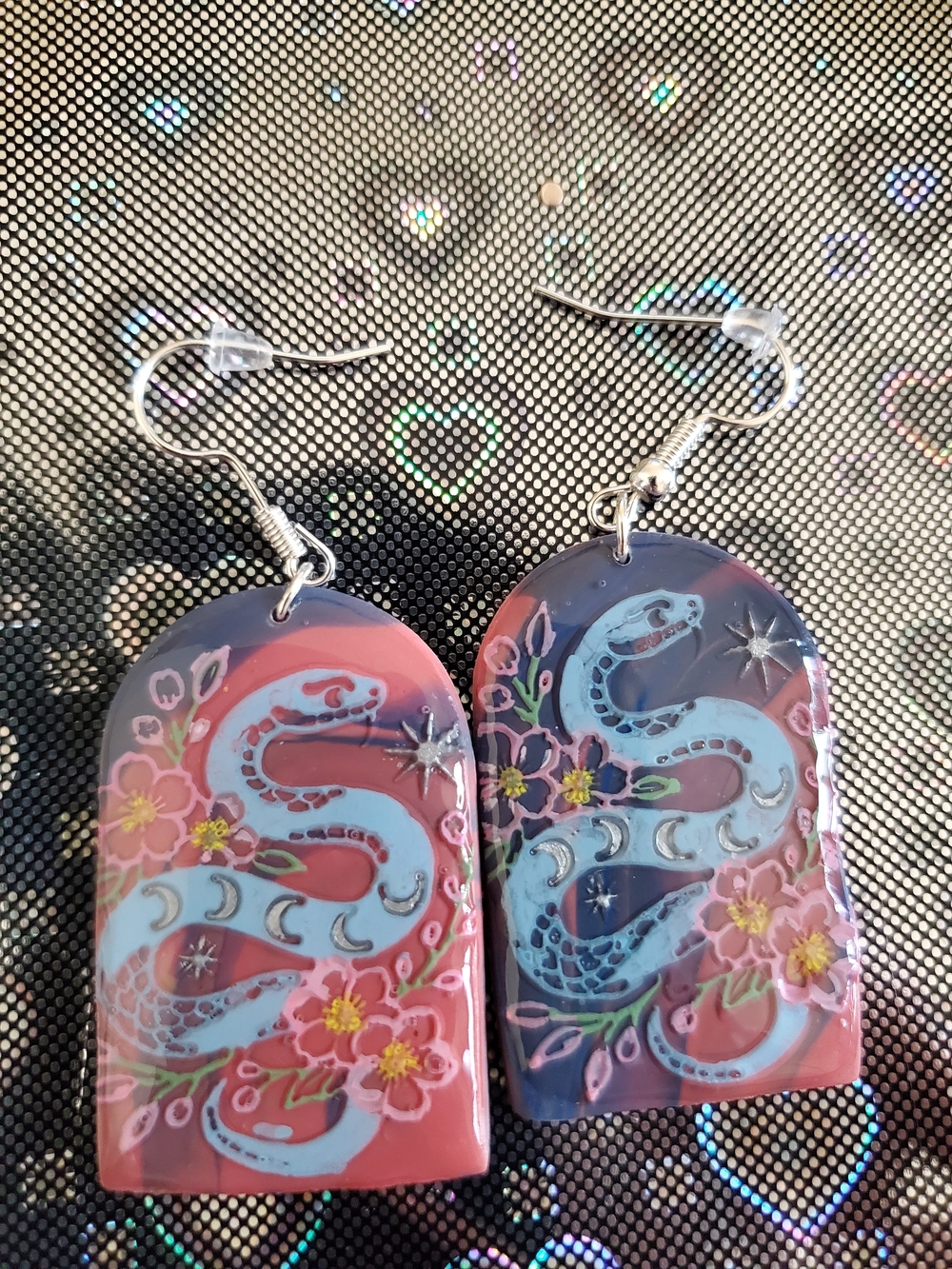 Handmade Snake Floral Dangle Earrings